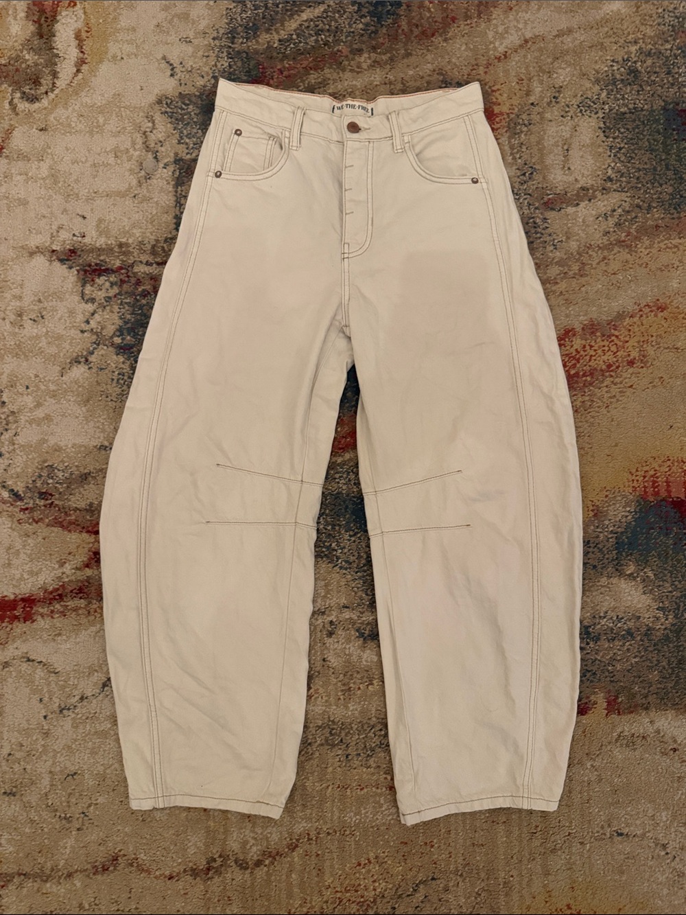Free People Cream Barrel Jeans